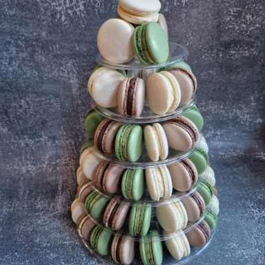 Chocolate Green and Cream 6 tier Macaron Tower