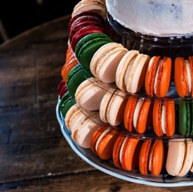 3 Tier Macaron Tower with Cake